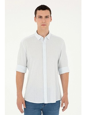 Pierre Cardin Alttan Biritli Yaka Regular Fit Uzun Kol Erkek Gömlek 1843438 Açık Mavi