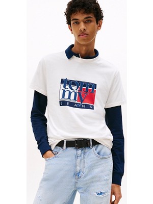 Tommy Jeans Slim Fit Erkek Tişört DM0DM21977 Beyaz
