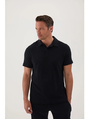Cottons &amp; Clouds Regular Fit Kısa Kollu Erkek Basic Havlu Tişört CC5006 Siyah