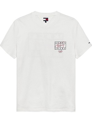 Tommy Jeans Regular Fit Erkek Tişört DM0DM22319 Beyaz