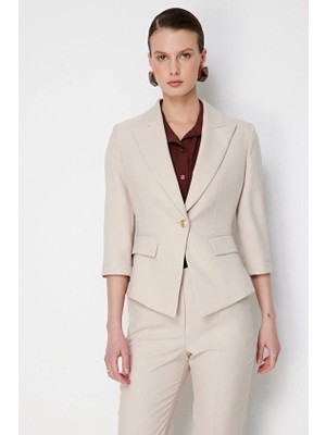 Ekol Regular Fit Polyester Ceket Yaka Vatkalı Kadın Ceket 01184 Kum