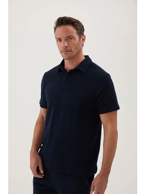 Cottons &amp; Clouds Regular Fit Kısa Kollu Erkek Basic Havlu Tişört CC5002 Lacivert