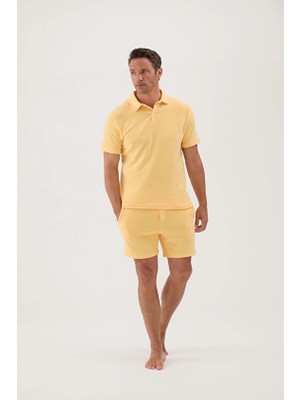 Cottons &amp; Clouds Beli Lastikli Regular Fit Erkek Havlu Şort CC5010 Sarı