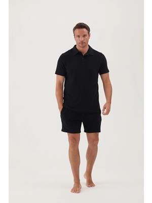 Cottons &amp; Clouds Beli Lastikli Regular Fit Erkek Havlu Şort CC5011 Siyah