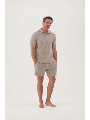 Cottons &amp; Clouds Beli Lastikli Regular Fit Erkek Havlu Şort CC5009 Bej
