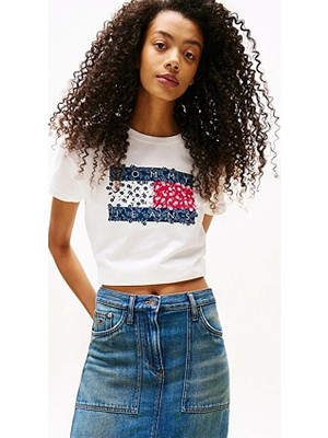 Tommy Jeans Kadın Tişört DW0DW20897 Ekru
