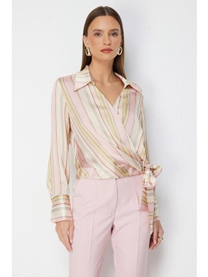 Ekol Kruvaze Polyester Uzun Kollu Kadın Bluz 02058 Sarı