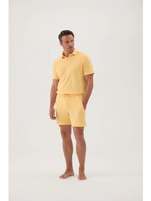 Cottons &amp; Clouds Regular Fit Kısa Kollu Erkek Basic Havlu Tişört CC5004 Sarı