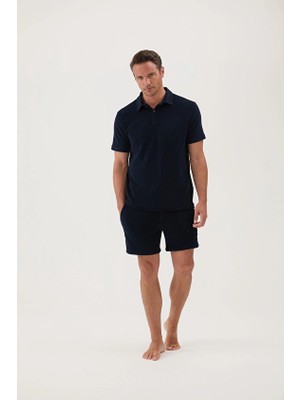 Cottons &amp; Clouds Beli Lastikli Regular Fit Erkek Havlu Şort CC5008 Lacivert