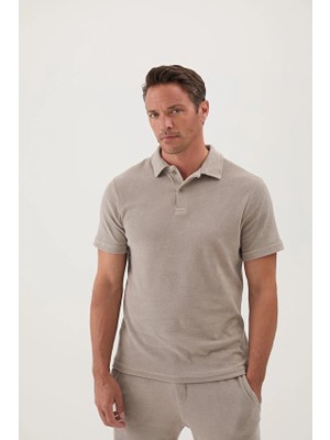 Cottons &amp; Clouds Regular Fit Kısa Kollu Erkek Basic Havlu Tişört CC5003 Bej