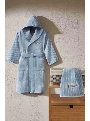 Cottons &amp; Clouds Plane Nakışlı Kapüşonlu Çocuk Bornozu 7 / 8 Yaş