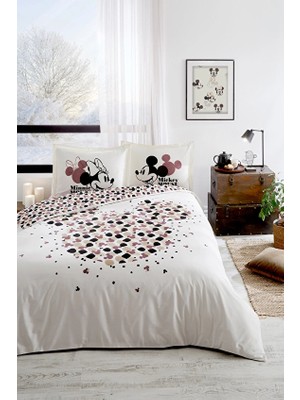 Özdilek Mickey &amp; Minnie Mouse Love Çift Kişilik Disney Lisanslı Lastikli Çarşaf Nevresim Takımı