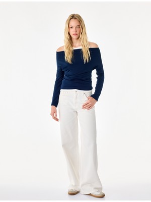 Koton Slim Fit Asimetrik Yaka Katmanlı Uzun Kollu Tişört