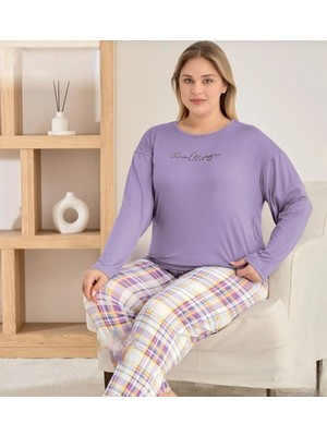 Pijamoni Milan Kumaş Büyük Beden Uzun Kollu Pijama Takımı 7666