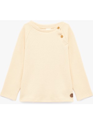 Koton Düğmeli Uzun Kollu Bisiklet Yaka Pamuklu Sweatshirt