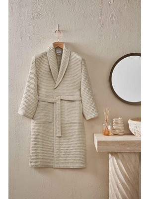 Cottons &amp; Clouds Waffle Diagonal Şal Yaka Bornoz