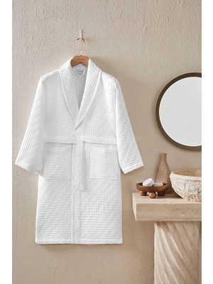 Cottons &amp; Clouds Waffle Diagonal Şal Yaka Bornoz