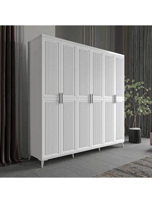 Macera Mobilya Efes 6 Kapaklı Komple Mdf Beyaz Gardırop