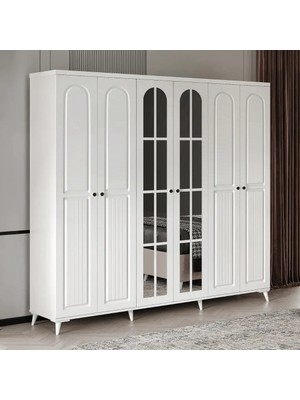 Macera Mobilya Roma 6 Kapaklı Aynalı Komple Mdf Gardırop