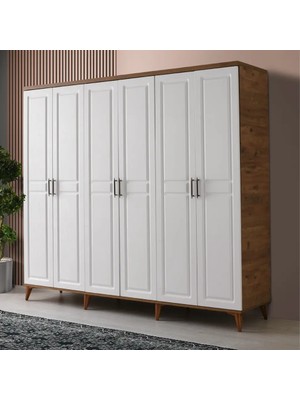 Macera Mobilya Sport 6 Kapaklı Komple Mdf Atlantik Çam-Beyaz Gardırop