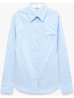 Koton Pamuklu Slim Fit Nakış Detaylı Uzun Kollu Poplin Gömlek