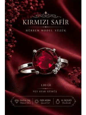Erilsa Sertifikalı Kırmızı Safir Hürrem Model 925 Ayar Gümüş Ayarlanabilir Kadın Yüzük 5 Karat