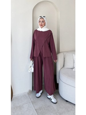Miraydin Butik Kadın Simetrik Pantolonlu Takım M2633 - Mürdüm