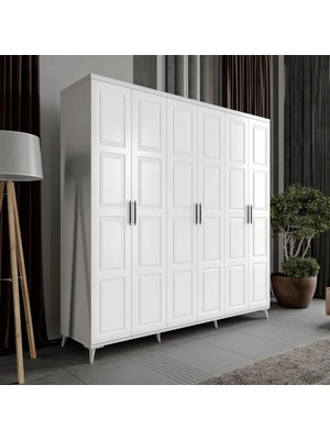 Macera Mobilya Safir 6 Kapaklı Komple Mdf Beyaz Gardırop
