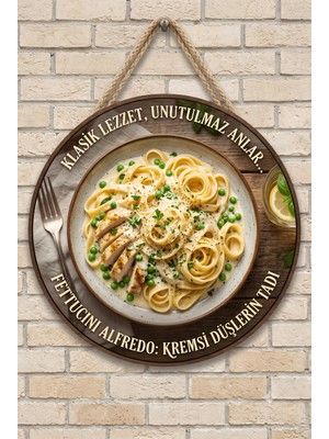 Mayeka Fettucini Alfredo Makarna Temalı Restoranlar Cafeler Lokanta Için Ahşap Duvar Kapı Dekoratif Süs