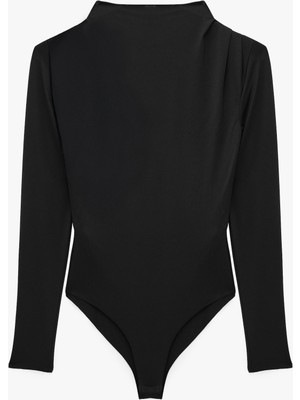 Koton Slim Fit Uzun Kollu Drape Detaylı Hafif Dik Yaka Bodysuit