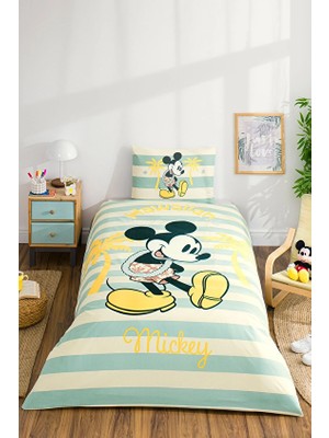 Özdilek Mickey Mouse Hawai Tek Kişilik Disney Lisanslı Lastikli Çocuk Nevresim Takımı