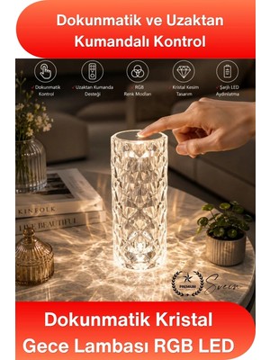 Svein #masalamba Dokunmatik Kristal Gece Lambası Rgb LED Masa Lambası Uzaktan Kumandalı Şarjlı Dekoratif Abajur Renk Değiştiren Dokunmatik Gece Işığı Hediyelik Aydınlatma