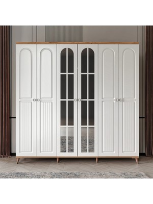 Macera Mobilya Bohem 6 Kapaklı Aynalı Komple Mdf Gardırop