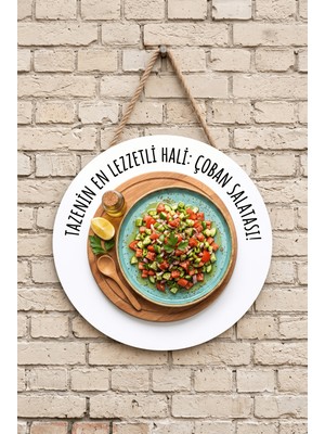 Mayeka Çoban Salatası Temalı Restoranlar Cafeler Lokantalar Için Ahşap Duvar Kapı Dekoratif Süs Tablo