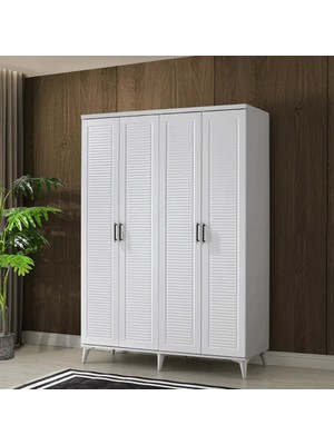 Macera Mobilya Paris 4 Kapaklı Komple Mdf Beyaz Gardırop