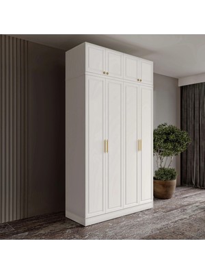 Macera Mobilya Milas Gold 4 Kapaklı Komple Mdf Yüklüklü Beyaz Gardırop