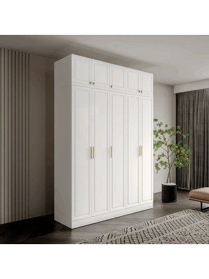 Macera Mobilya Milas Gold 5 Kapaklı Komple Mdf Yüklüklü Beyaz Gardırop