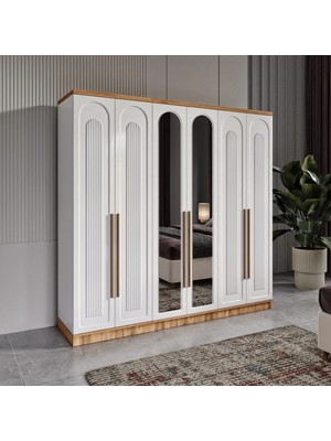 Macera Mobilya Flora 6 Kapaklı Aynalı Komple Mdf Gardırop