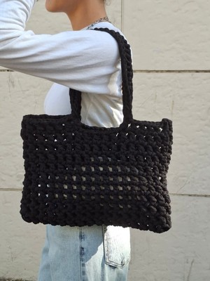 Warasiva Kadın Siyah Örme Orta Boy 36×26CM El Işçiliği Günlük Omuz Çantası