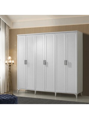 Macera Mobilya Paris 6 Kapaklı Komple Mdf Beyaz Gardırop