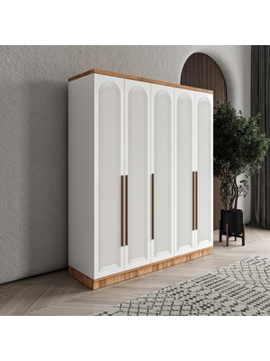 Macera Mobilya Rosa 5 Kapaklı Komple Mdf Beyaz Gardırop