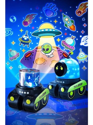 Hsc Bilişim Robot Şekilli Siyah Plastik Şarjlı Müzikli Projektör Gece Lambası 16 x 14 cm - 16 x 14 Boyut/e