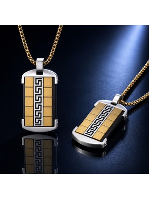 Voyage Accessory Paslanmaz Çelik Grek Desenli Gold Gümüş Renk Erkek Kolye