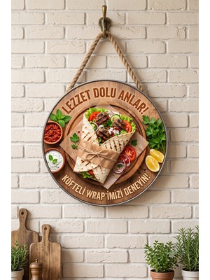 Mayeka Köfteli Wrap Temalı Restoranlar Cafeler Lokantalar Için Ahşap Duvar Kapı Dekoratif Süs Tablo