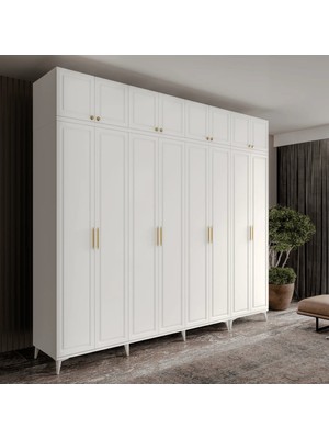 Macera Mobilya Milas Gold 8 Kapaklı Komple Mdf Ayaklı Yüklüklü Beyaz Gardırop