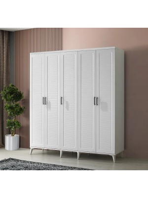 Macera Mobilya Paris 5 Kapaklı Komple Mdf Beyaz Gardırop