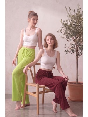 Farya Home 2li Set Yüksek Bel Bol Paça Şeritli Kaşkorse Yazlık Pijama Altı