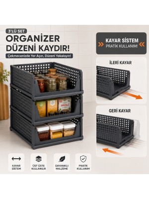 Yuzi Home 3’lü Çok Amaçlı Kayar Organizer Raf Dolap Içi Kıyafet Ev Aksesuarı Düzenleyici