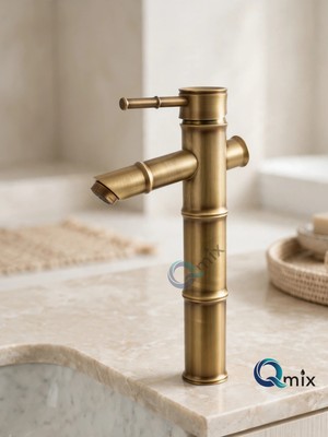 Qmix Kca Eskitme Retro Bambu Çanak Lavabo Bataryası – Çanak Lavabo Uyumlu Pirinç Musluk