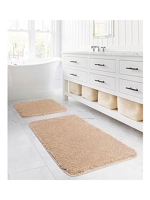 Mey İthalat Segura Peluş Bej Kaydırmaz Taban 2'li Banyo Paspası 60 x 100-50 x 60, Bej